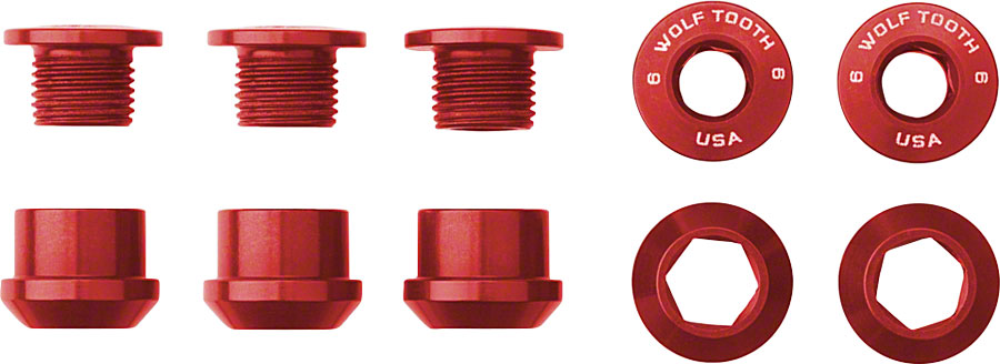 Wolf Tooth 1x Chainring Bolt Set - 6mm Dual Hex Fittings Set/5 Red-Goodwynn'sGoodwynn's