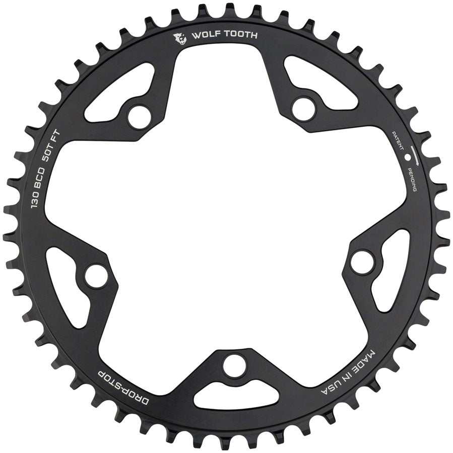 Wolf Tooth 130 BCD Road Cyclocross Chainring - 52t 130 BCD 5-Bolt Drop-Stop 10/11/12-Speed Eagle Flattop Compatible BLK-Goodwynn'sGoodwynn's