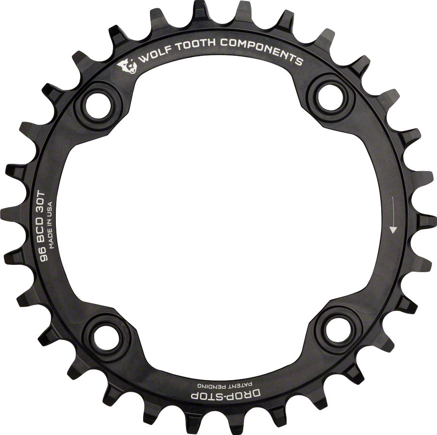 Wolf Tooth 96 Symmetrical BCD Chainring - 30t 96 BCD 4-Bolt Drop-Stop For Shimano Cranks BLK-Goodwynn'sGoodwynn's