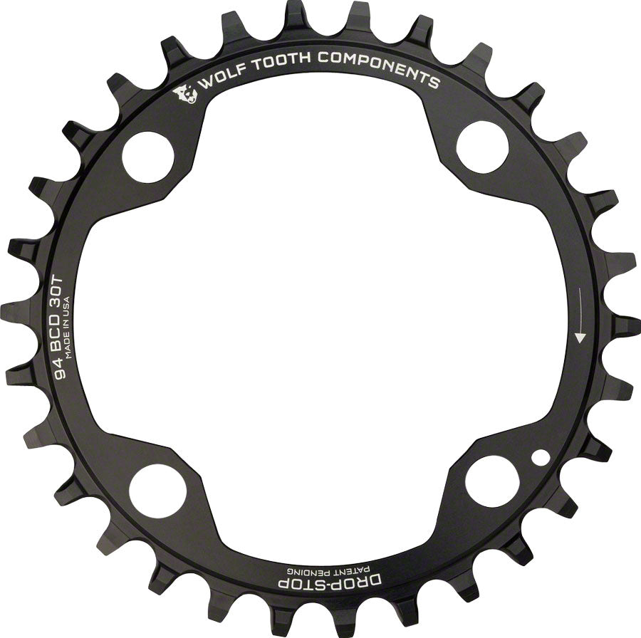 Wolf Tooth 94 BCD Chainring - 30t 94 BCD 4-Bolt Drop-Stop For SRAM Cranks BLK-Goodwynn'sGoodwynn's