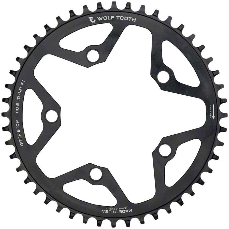 Wolf Tooth 110 BCD Cyclocross Road Chainring - 48t 110 BCD 5-Bolt Drop-Stop 10/11/12-Speed Eagle Flattop Compatible BLK-Goodwynn'sGoodwynn's