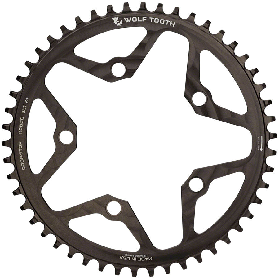 Wolf Tooth 110 BCD Cyclocross Road Chainring - 52t 110 BCD 5-Bolt Drop-Stop 10/11/12-Speed Eagle Flattop Compatible BLK-Goodwynn'sGoodwynn's