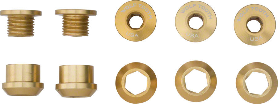 Wolf Tooth 1x Chainring Bolt Set - 6mm Dual Hex Fittings Set/5 Gold-Goodwynn'sGoodwynn's