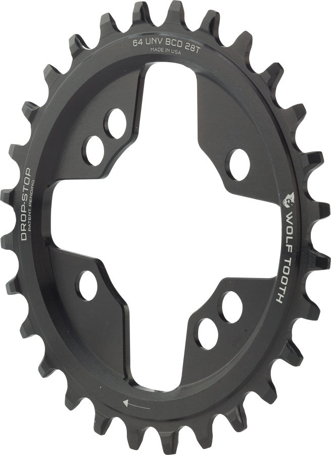 Wolf Tooth 64 BCD Chainring - 28t 64 BCD Universal Mount Drop-Stop Black-Goodwynn'sGoodwynn's