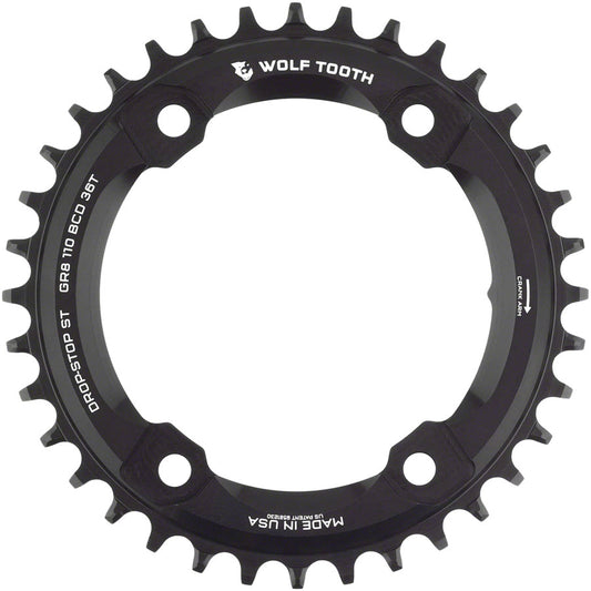Wolf Tooth Shimano 110 Asymmetric BCD Chainring - 36t 110 Asymmetric BCD 4-Bolt Drop-Stop ST For Shimano GRX Cranks BLK