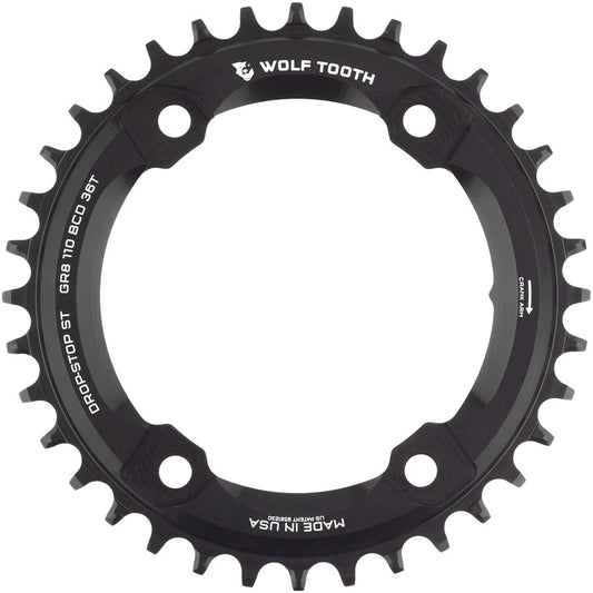 Wolf Tooth Shimano 110 Asymmetric BCD Chainring - 36t 110 Asymmetric BCD 4-Bolt Drop-Stop ST For Shimano GRX Cranks BLK-Goodwynn's