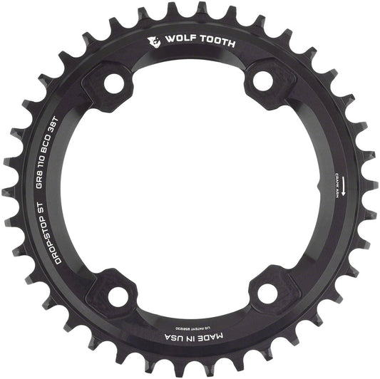 Wolf Tooth Shimano 110 Asymmetric BCD Chainring - 38t 110 Asymmetric BCD 4-Bolt Drop-Stop ST For Shimano GRX Cranks BLK-Goodwynn's