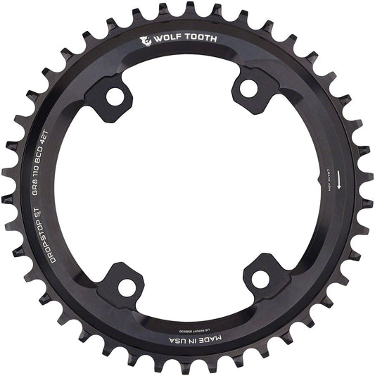 Wolf Tooth Shimano 110 Asymmetric BCD Chainring - 42t 110 Asymmetric BCD 4-Bolt Drop-Stop ST For Shimano GRX Cranks BLK-Goodwynn's