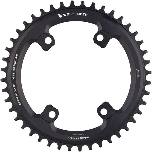 Wolf Tooth Shimano 110 Asymmetric BCD Chainring - 44t 110 Asymmetric BCD 4-Bolt Drop-Stop ST For Shimano GRX Cranks BLK-Goodwynn's