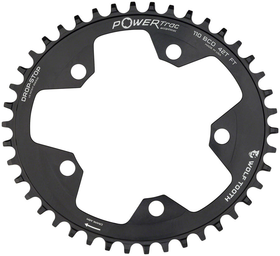 Wolf Tooth Elliptical 110 BCD Chainring - 38t 110 BCD 5-Bolt Drop-Stop 10/11/12-Speed Eagle Flattop Compatible BLK-Goodwynn'sGoodwynn's