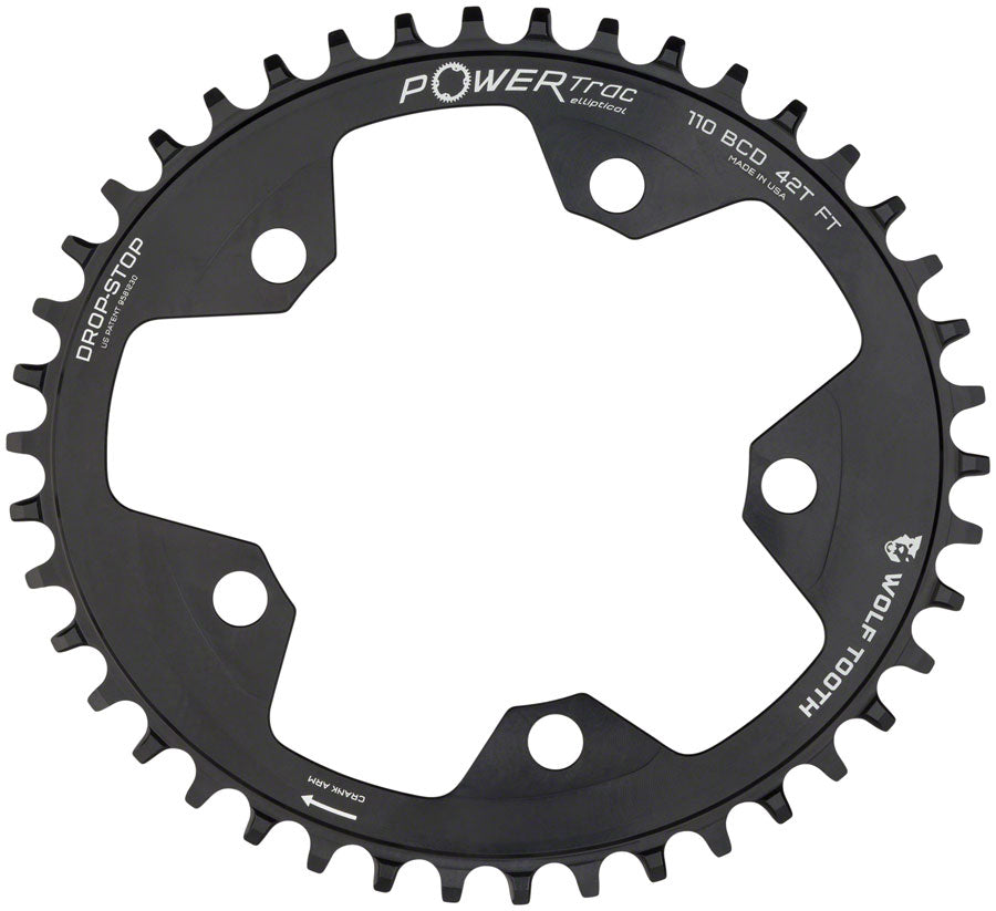 Wolf Tooth Elliptical 110 BCD Chainring - 40t 110 BCD 5-Bolt Drop-Stop 10/11/12-Speed Eagle Flattop Compatible BLK-Goodwynn'sGoodwynn's