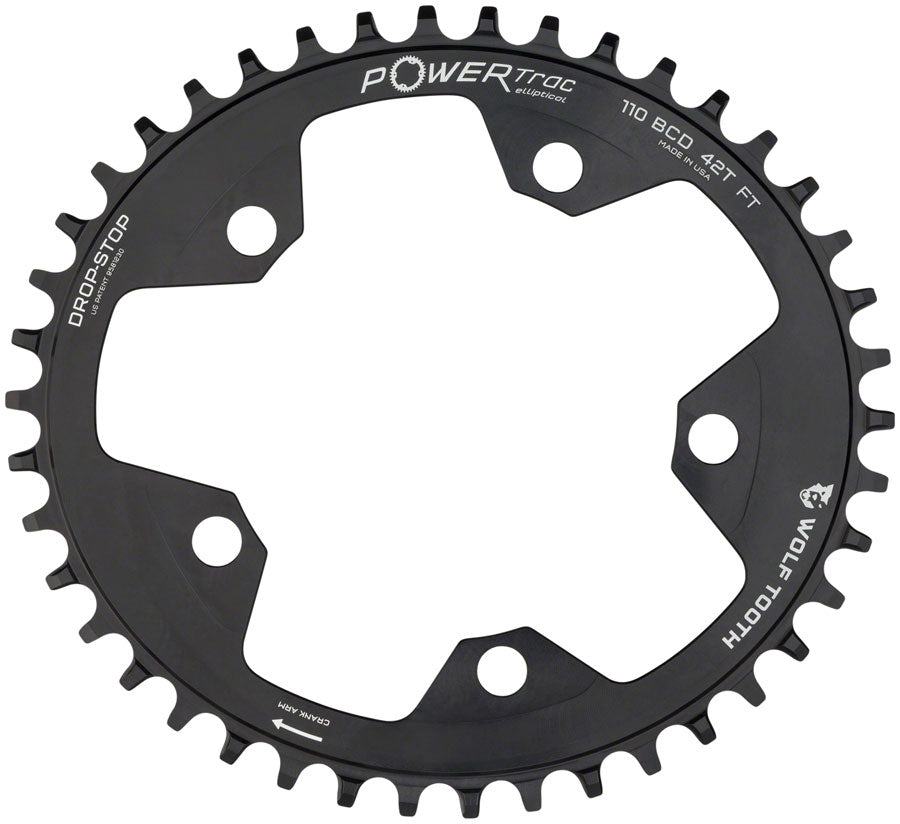 Wolf Tooth Elliptical 110 BCD Chainring - 42t 110 BCD 5-Bolt Drop-Stop 10/11/12-Speed Eagle Flattop Compatible BLK-Goodwynn'sGoodwynn's