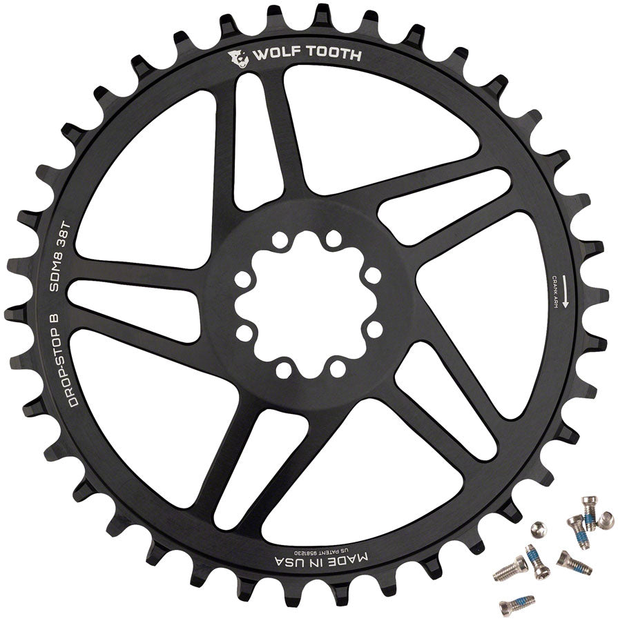 Wolf Tooth Direct Mount Chainring - 38t SRAM Direct Mount Drop-Stop B For SRAM 8-Bolt Cranksets 6mm Offset BLK-Goodwynn'sGoodwynn's