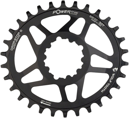 Wolf Tooth Elliptical Direct Mount Chainring - 30t SRAM Direct Mount Drop-Stop B For SRAM BB30 Short Spindle Cranks 0mm Offset BLK-Goodwynn's