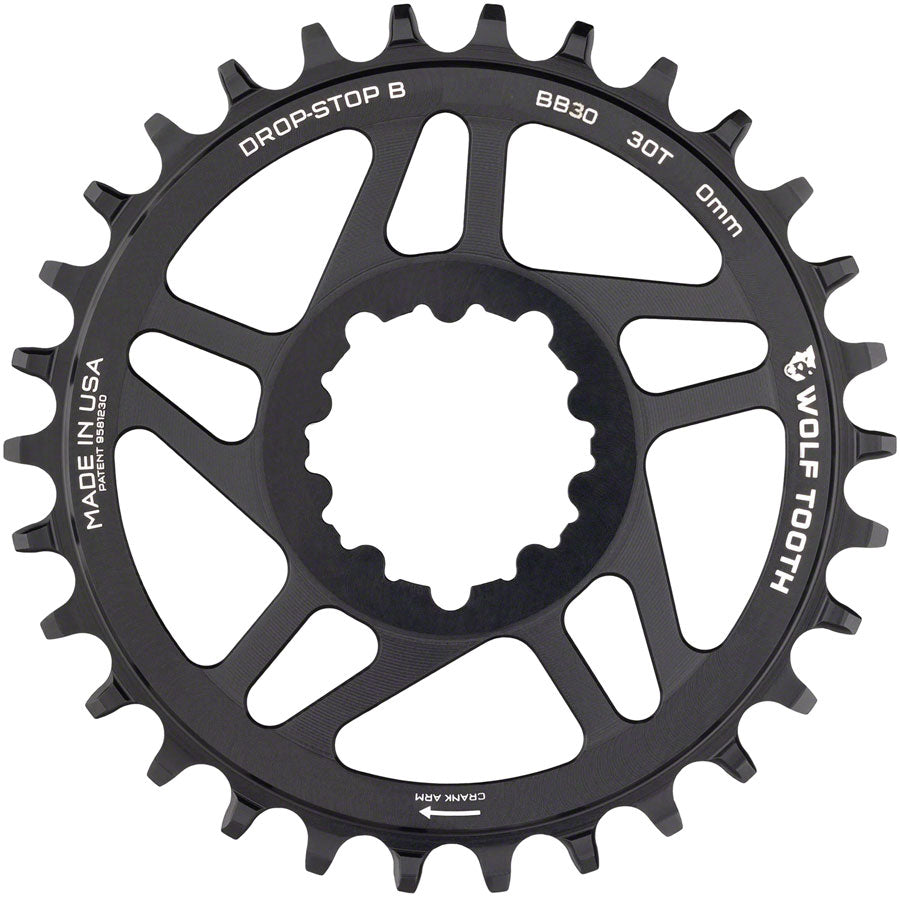Wolf Tooth Direct Mount Chainring - 30t SRAM Direct Mount Drop-Stop B For BB30 Short Spindle Cranksets 0mm Offset BLK-Goodwynn'sGoodwynn's