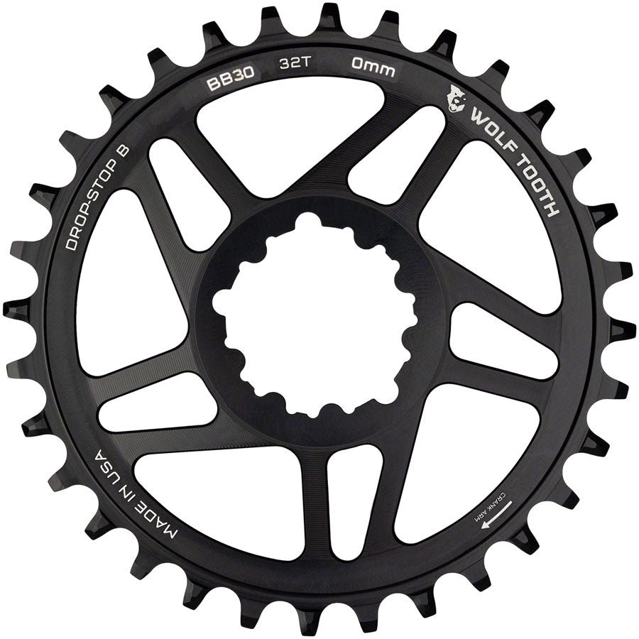 Wolf Tooth Direct Mount Chainring - 32t SRAM Direct Mount Drop-Stop B For BB30 Short Spindle Cranksets 0mm Offset BLK-Goodwynn'sGoodwynn's