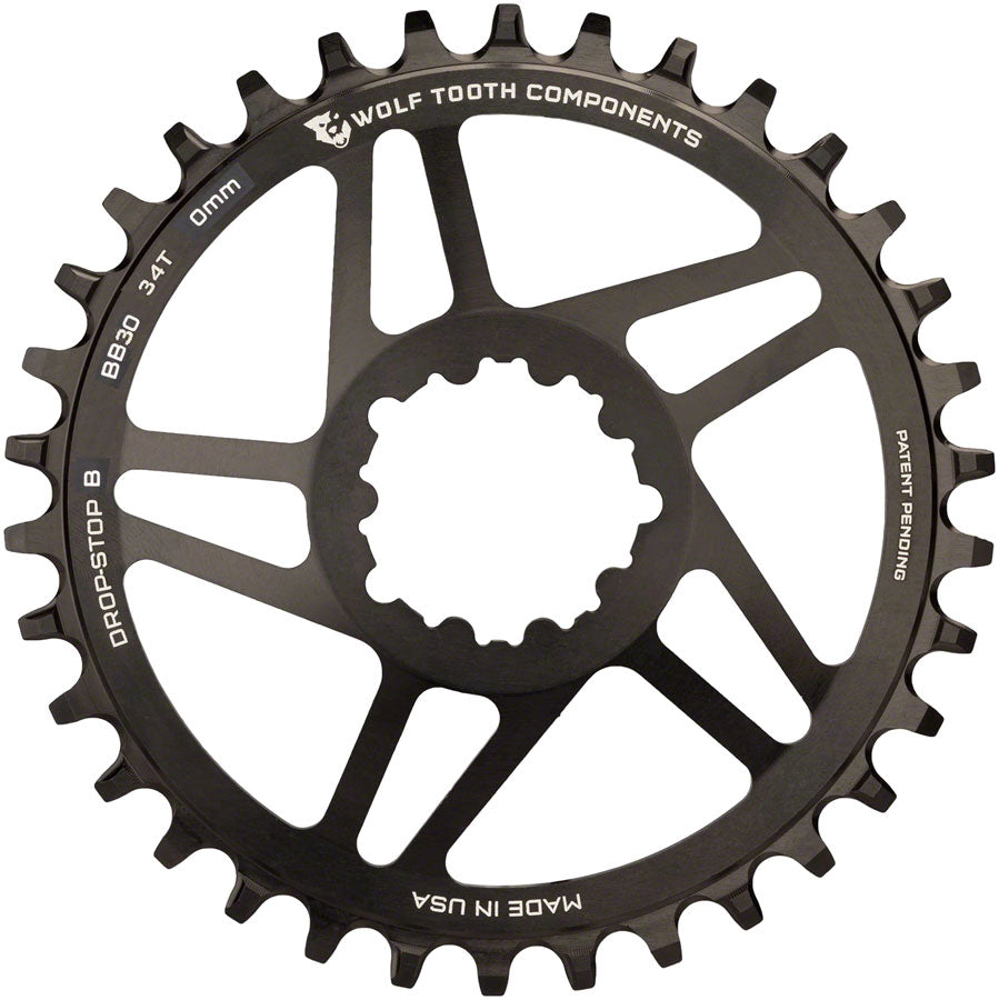 Wolf Tooth Direct Mount Chainring - 34t SRAM Direct Mount Drop-Stop B For BB30 Short Spindle Cranksets 0mm Offset BLK-Goodwynn'sGoodwynn's