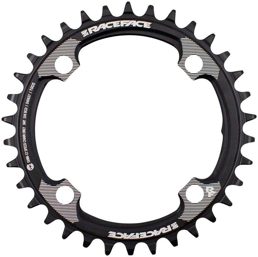 RaceFace 1x 104 BCD Hyperglide+ Chainring - 34t 104 BCD 4-Bolt Requires Shimano 12-speed Hyperglide+ Chain 7075 Aluminum BLK-Goodwynn'sGoodwynn's