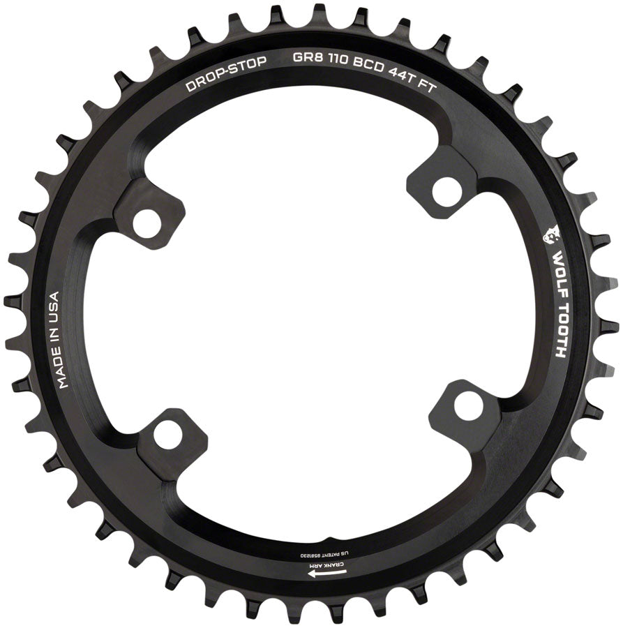 Wolf Tooth Shimano 110 Asymmetric BCD Chainring - 40t 110 Asymmetric BCD 4-Bolt Drop-Stop Flattop For Shimano GRX Cranks BLK-Goodwynn'sGoodwynn's