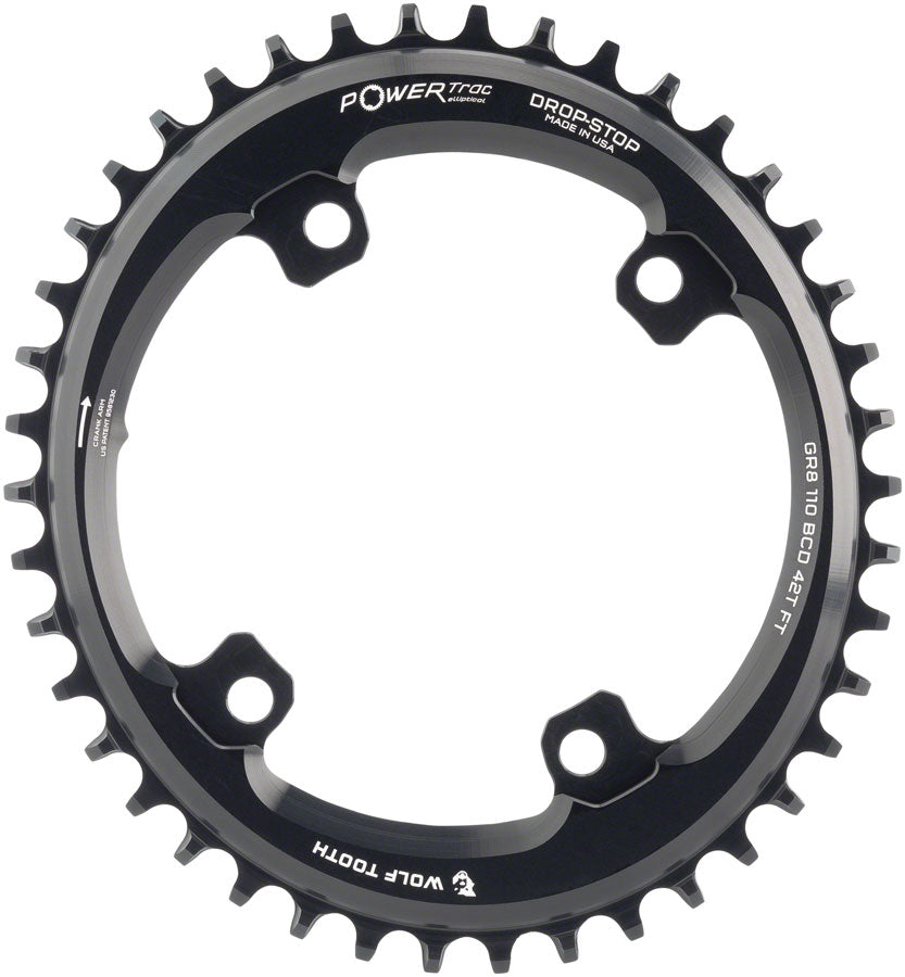 Wolf Tooth Elliptical Shimano 110 Asymmetric BCD Chainring - 42t 110 Asymmetric BCD 4-Bolt Drop-Stop For Shimano GRX Cranks BLK-Goodwynn'sGoodwynn's
