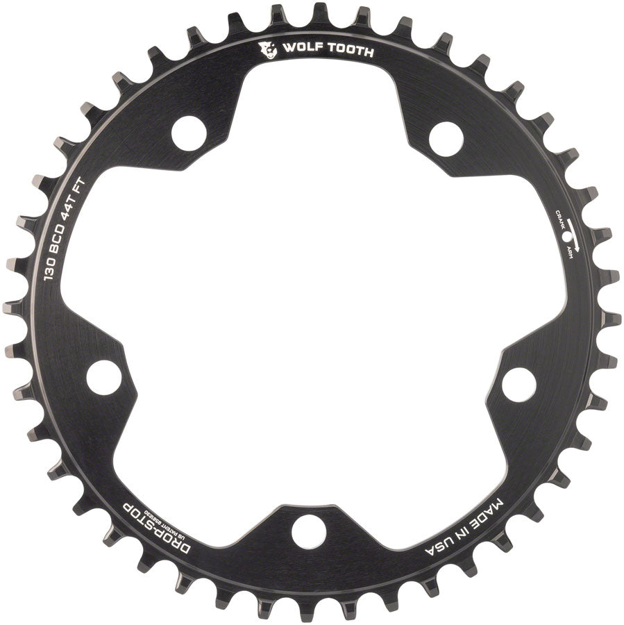 Wolf Tooth 130 BCD Road Cyclocross Chainring - 44t 130 BCD 5-Bolt Drop-Stop 10/11/12-Speed Eagle Flattop Compatible BLK-Goodwynn'sGoodwynn's
