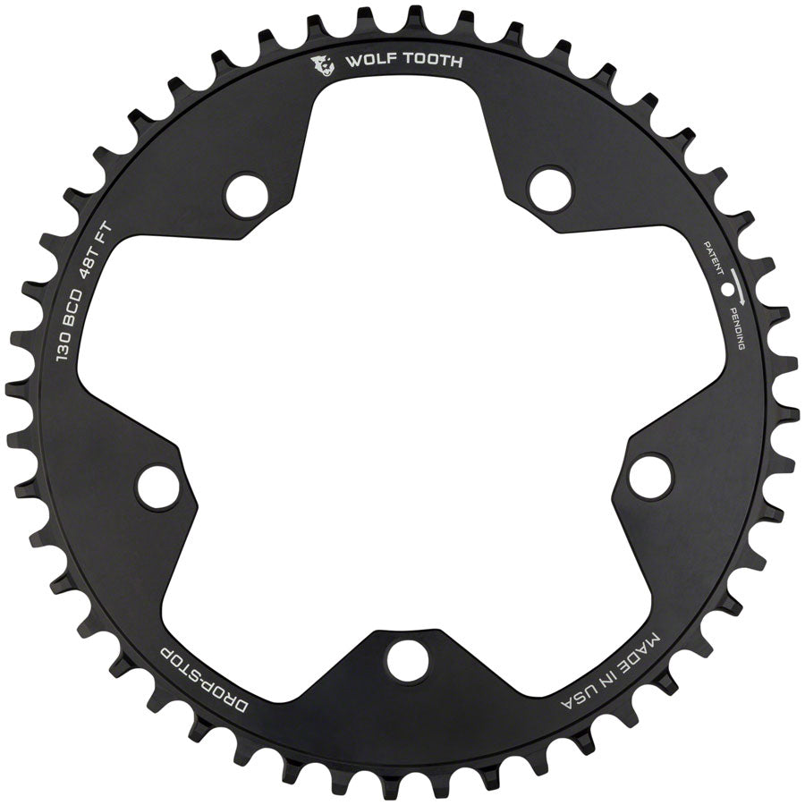 Wolf Tooth 130 BCD Road Cyclocross Chainring - 48t 130 BCD 5-Bolt Drop-Stop 10/11/12-Speed Eagle Flattop Compatible BLK-Goodwynn'sGoodwynn's