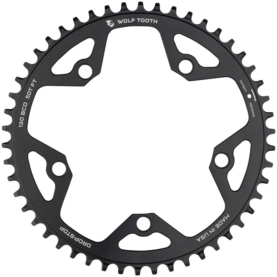 Wolf Tooth 130 BCD Road Cyclocross Chainring - 50t 130 BCD 5-Bolt Drop-Stop 10/11/12-Speed Eagle Flattop Compatible BLK-Goodwynn'sGoodwynn's