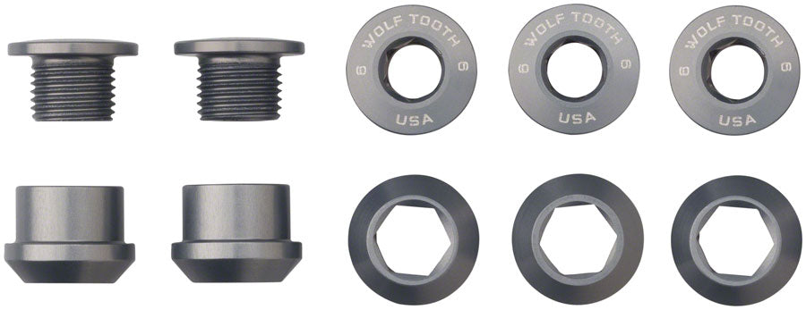 Wolf Tooth 1x Chainring Bolt Set - 6mm Dual Hex Fittings Set/5 Gun Metal-Goodwynn'sGoodwynn's