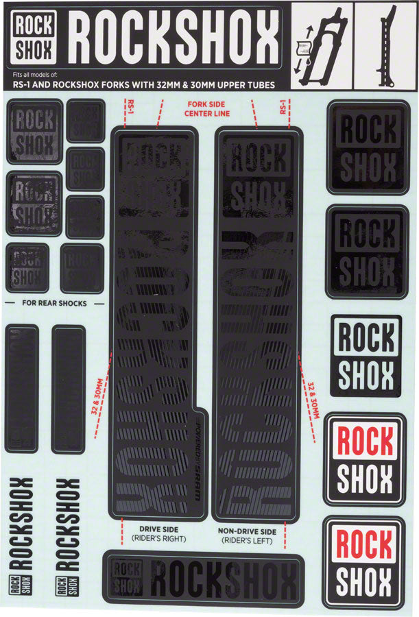 RockShox Fork Decal Kit - 30/32mm/RS1 Stealth Black-Goodwynn'sGoodwynn's