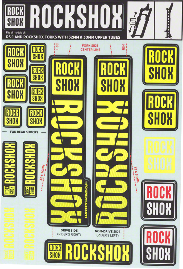 RockShox Fork Decal Kit - 30/32mm/RS1 Yellow-Goodwynn'sGoodwynn's