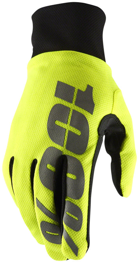 100% Hydromatic Gloves - Neon Yellow Full Finger Mens Medium