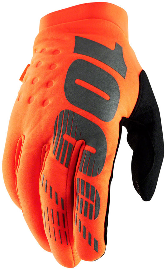 100% Brisker Gloves - Flourescent Orange/Black Full Finger Mens X-Large