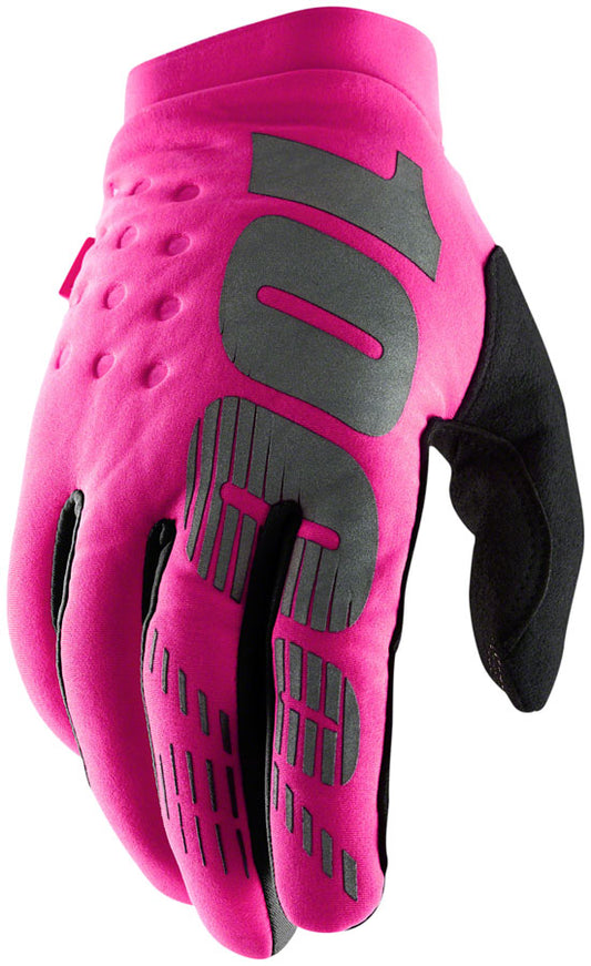 100% Brisker Gloves - Neon  Pink/Black Full Finger Womens Large
