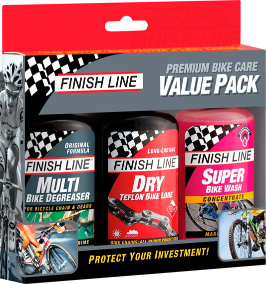 Finish Line Bike Care Value Pack Includes DRY Chain Lubricant EcoTech Degreaser Super Bike Wash Cleaner-Goodwynn's