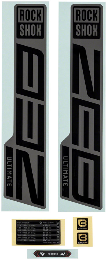 RockShox Fork Decal Kit - ZEB Ultimate Flight Attendant 27.5"/29" Matte Silver Foil For Gloss BLK 2023-Goodwynn's