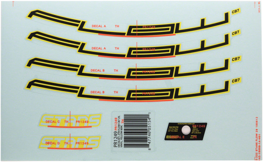 Stans No Tubes Flow CB7 Rim Decal - 29" Yellow Set-Goodwynn'sGoodwynn's