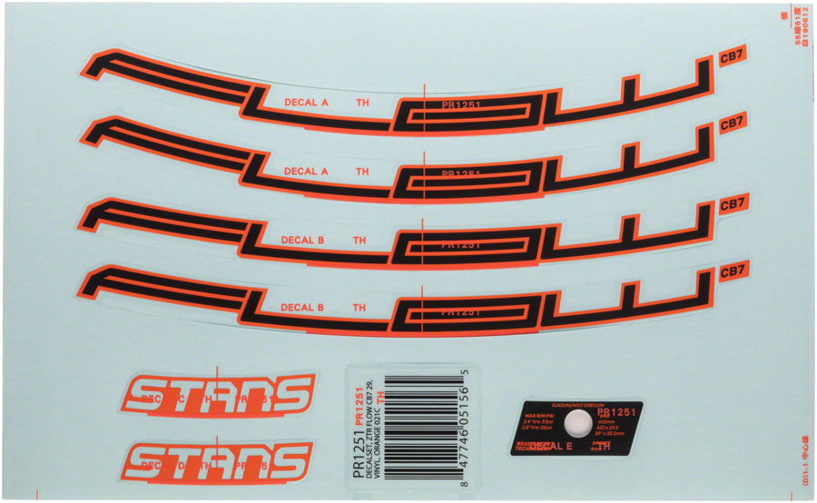 Stans No Tubes Flow CB7 Rim Decal - 27.5" Orange Set-Goodwynn'sGoodwynn's