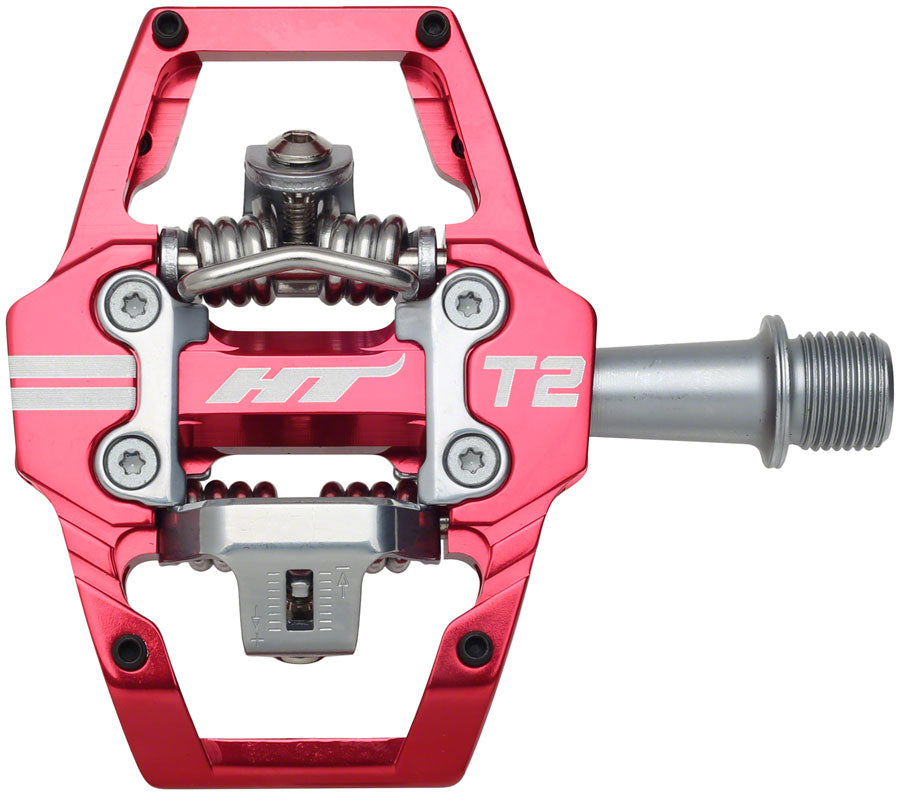 HT Components T2 Pedals - Dual Sided Clipless Platform Aluminum 9/16" Red-Goodwynn'sGoodwynn's