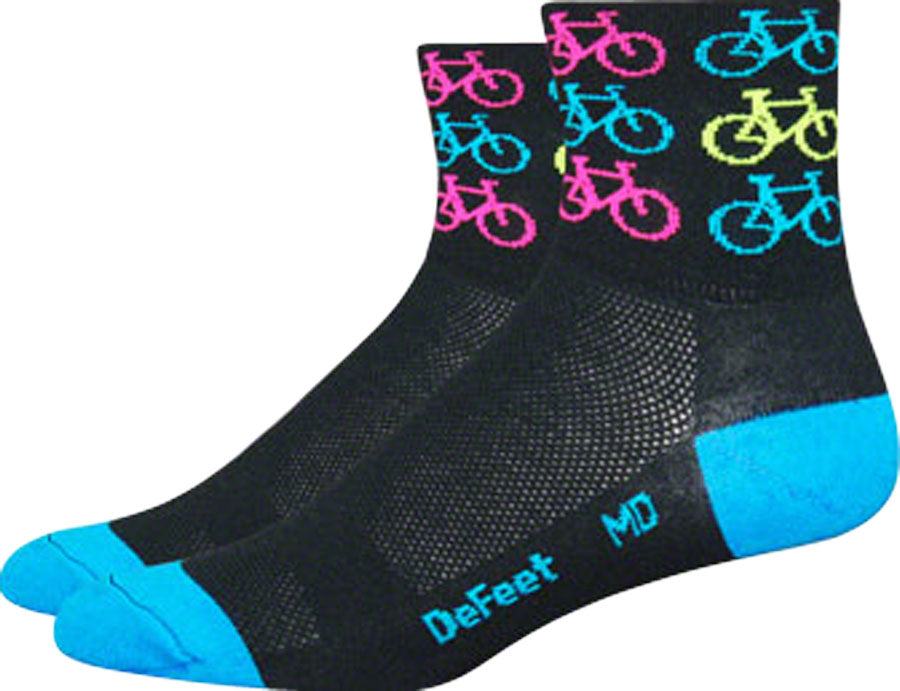 DeFeet Aireator 2-3" Cuff Socks Cool Bikes Black/Process Blue XL Pair-Goodwynn'sGoodwynn's