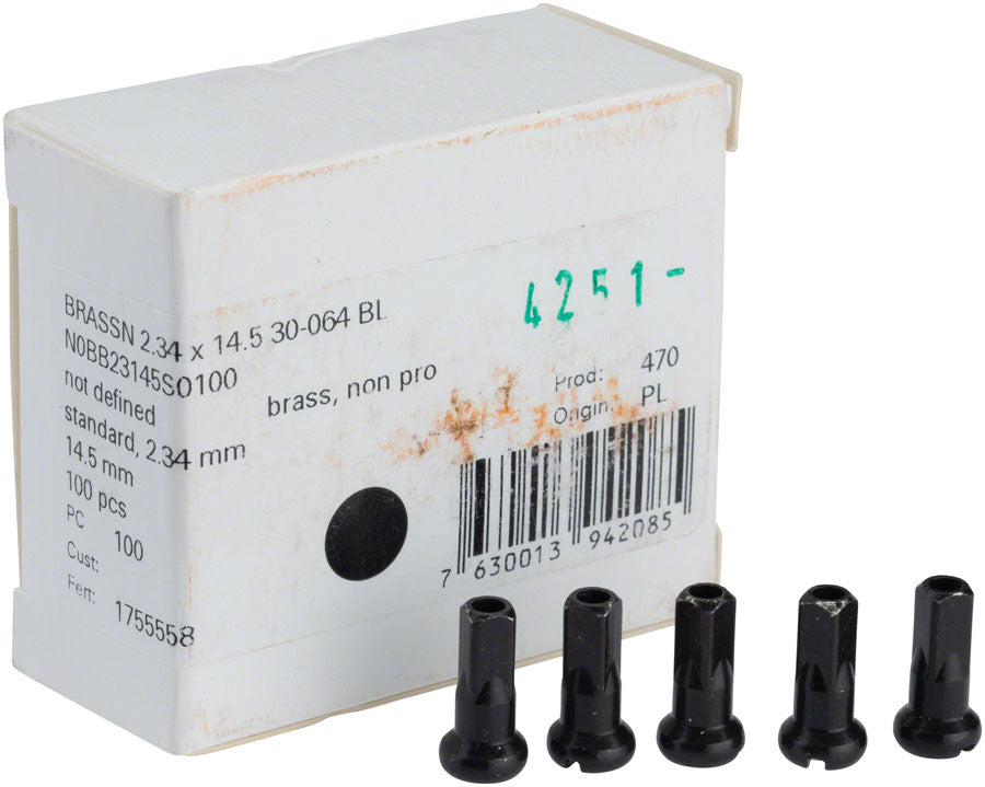 DT Swiss Standard Brass Nipples: 2.34 x 14.5mm Black Box of 100-Goodwynn'sGoodwynn's