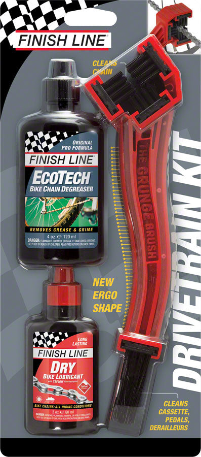 Finish Line Starter Kit 1-2-3 Includes Grunge Brush 4oz DRY Chain Lubricant 4oz EcoTech Degreaser