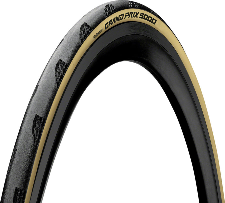 Continental Grand Prix 5000 Tire - 700 x 25 Clincher Folding BLK/Cream BLKChili Vectran Breaker LazerGrip ACT-Goodwynn'sGoodwynn's