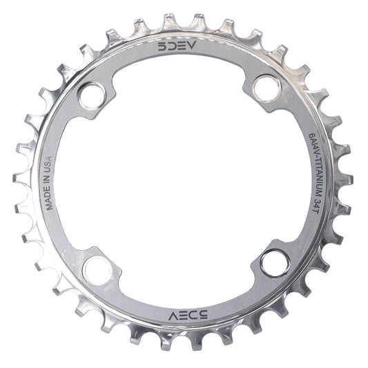 5Dev 104 BCD Titanium Chainrings 34T - Raw/Silver-Goodwynn's