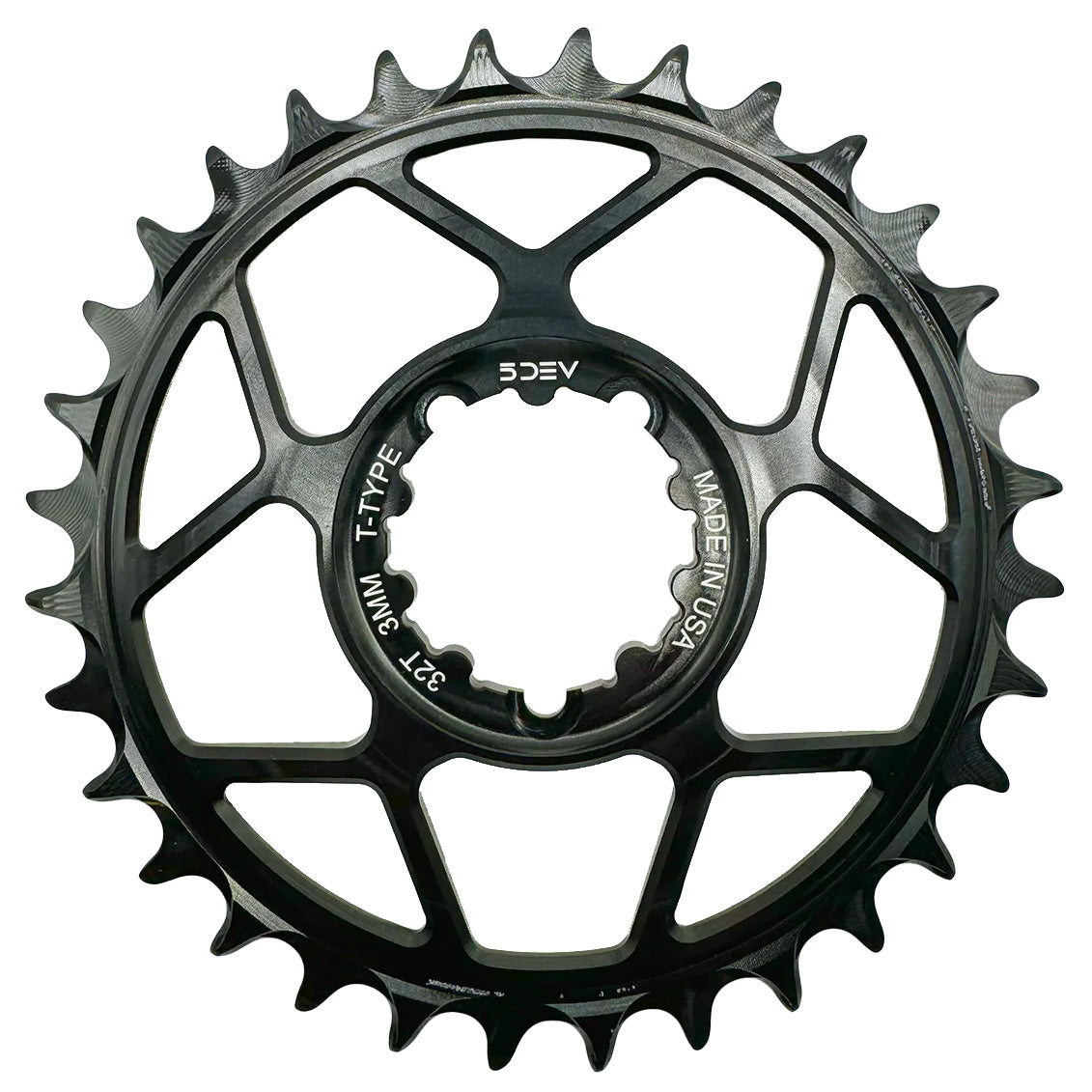 5Dev T-Type 3-Bolt Chainring 3mm Offset 30T - Black-Goodwynn'sGoodwynn's