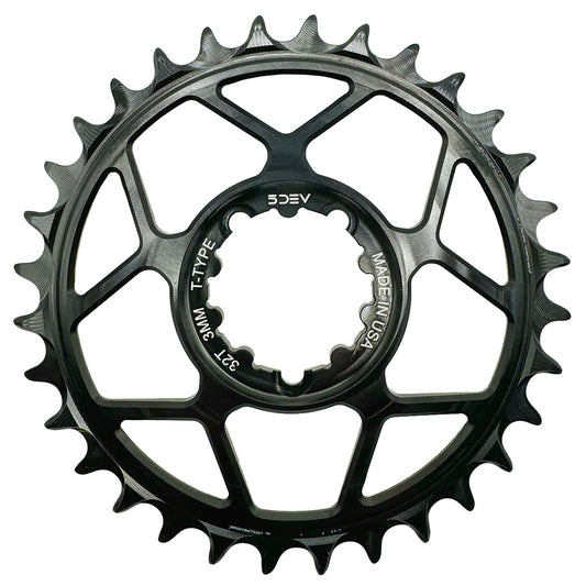 5Dev T-Type 3-Bolt Chainring 3mm Offset 30T - Black-Goodwynn's