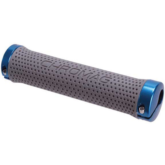 Chromag Basis Grips - Gray/Blue Lock-On-Goodwynn's
