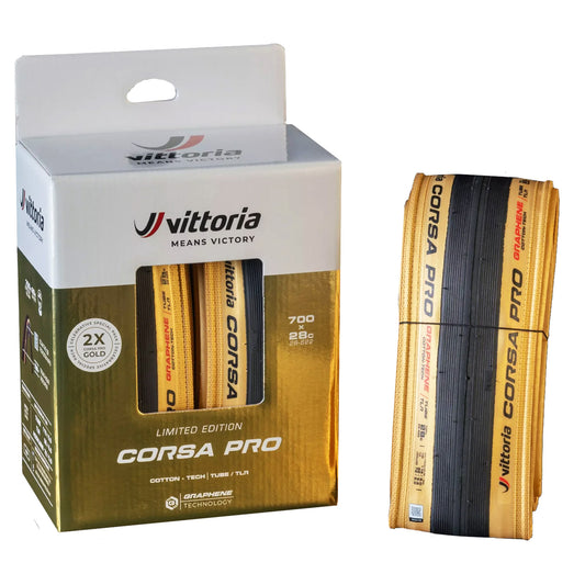Vittoria Corsa Pro Gold Limited Edition Tires - 700 x 28 Tubeless Folding BLK/Gold Limited Edition G2.0 Pair-Goodwynn's